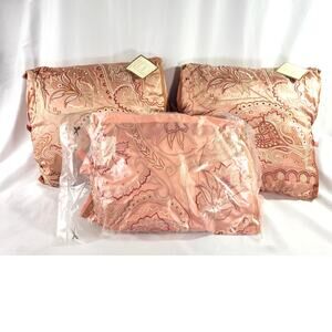 3 Boho Paisley Embroidered Throw Pillows Pink Peach Silk